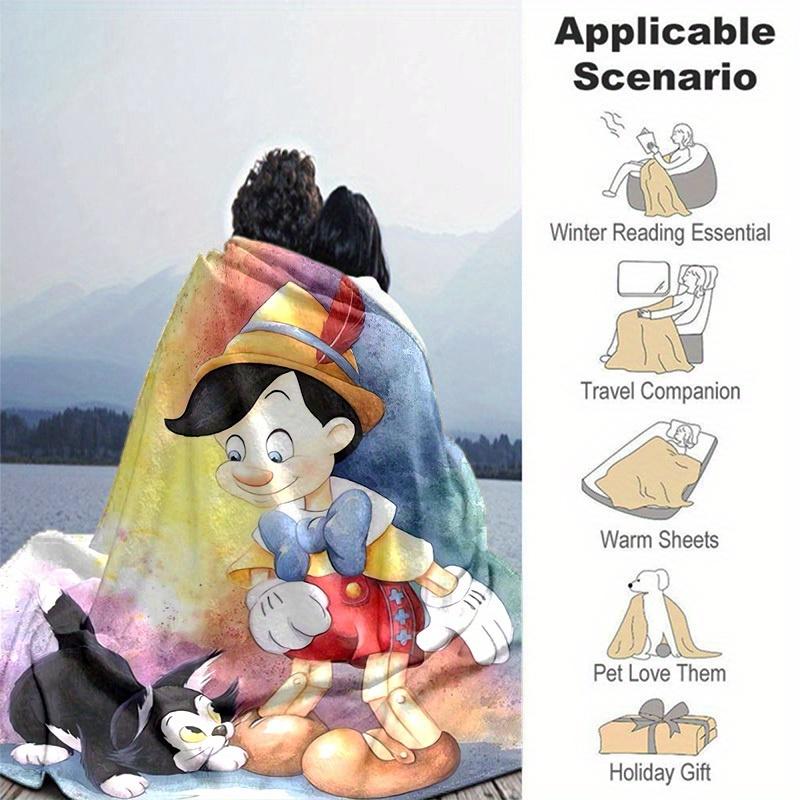 1pc, Pinocchio and Figaro: A Magical Home Décor Adventure with Cozy Blankets! Perfect as a Gift, this Flannel Throw is Ideal for Bedroom