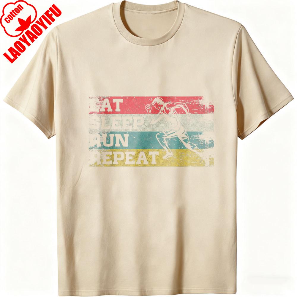 Eat Sleep Run Repeat Vintage Running Man Graphic Men TShirt Cotton Casual Clothes Sport Gift for Fitness Enthusiasts Apparel