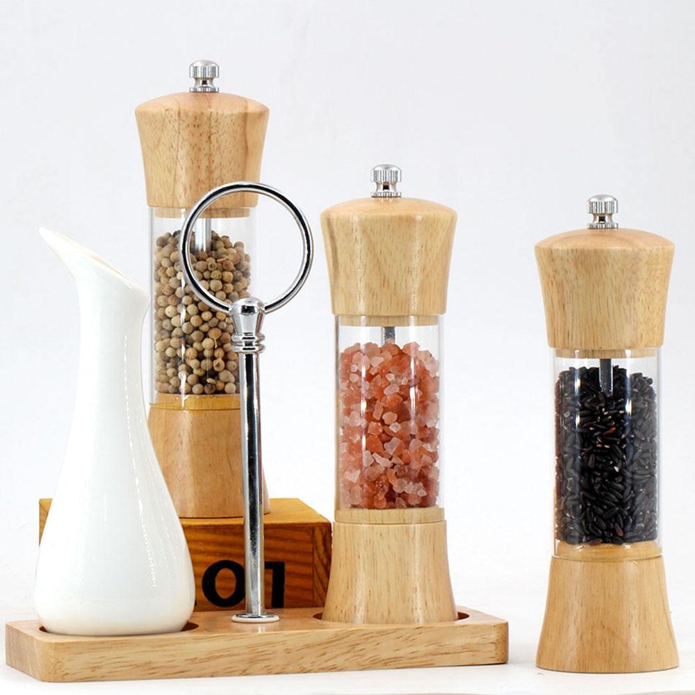 6 inch Wood Acrylic Spice Pepper Mill Adjustable Ceramic Grinder Home Kitchen Tools Cooking