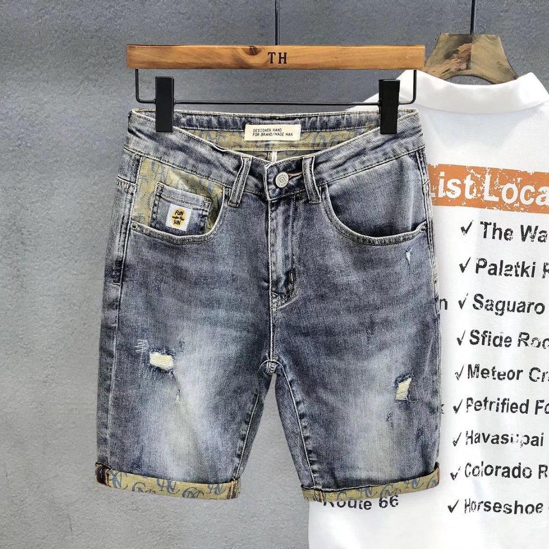 

Джинсовые шорты, мужские летние мужские джинсовые шорты в стиле ретро, ​​облегающие рваные укороченные брюки в корейском стиле