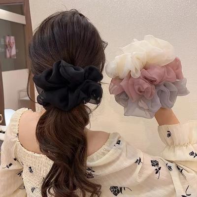 Módní organzové velké scrunchies pro ženy letní jednobarevné držáky na culík elastické gumičky do vlasů pokrývky hlavy chou chou cheveux femme