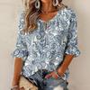 Women's Casual Floral Print Ruffled Blouse with Tie Neck and 3/4 Sleeves