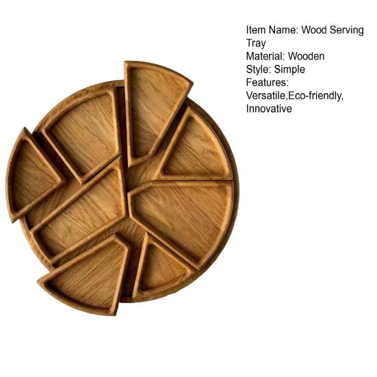 Wood Serving Tray Divided 8-Section Snack Dessert Platter Food-Grade Safe Round Serving Plate for Appetizers Nuts Dips Picnic