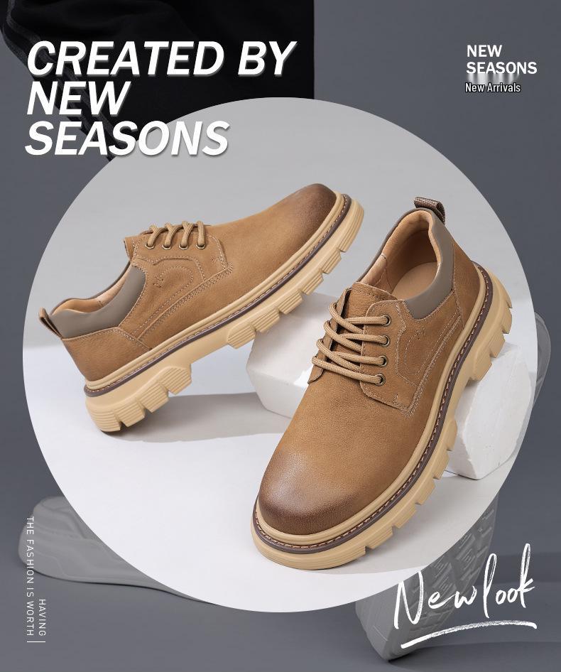 2025 Men's Genuine Leather Business Casual Shoes - Autumn British Style, Low-Top, Big Toe Design