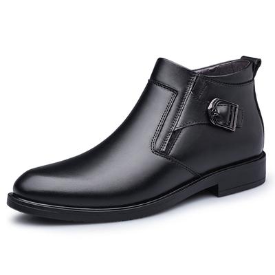 Zimowe męskie buty z cholewką i aksamitne ciepłe bawełniane buty z grubej podeszwy, buty biznesowe ze skóry naturalnej, wysokiej jakości kalosze
