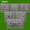 Grey British Standard Double Gang Switch Socket with USB & Type C - Hong Kong/Macau Compatible, Concealed 86 Type