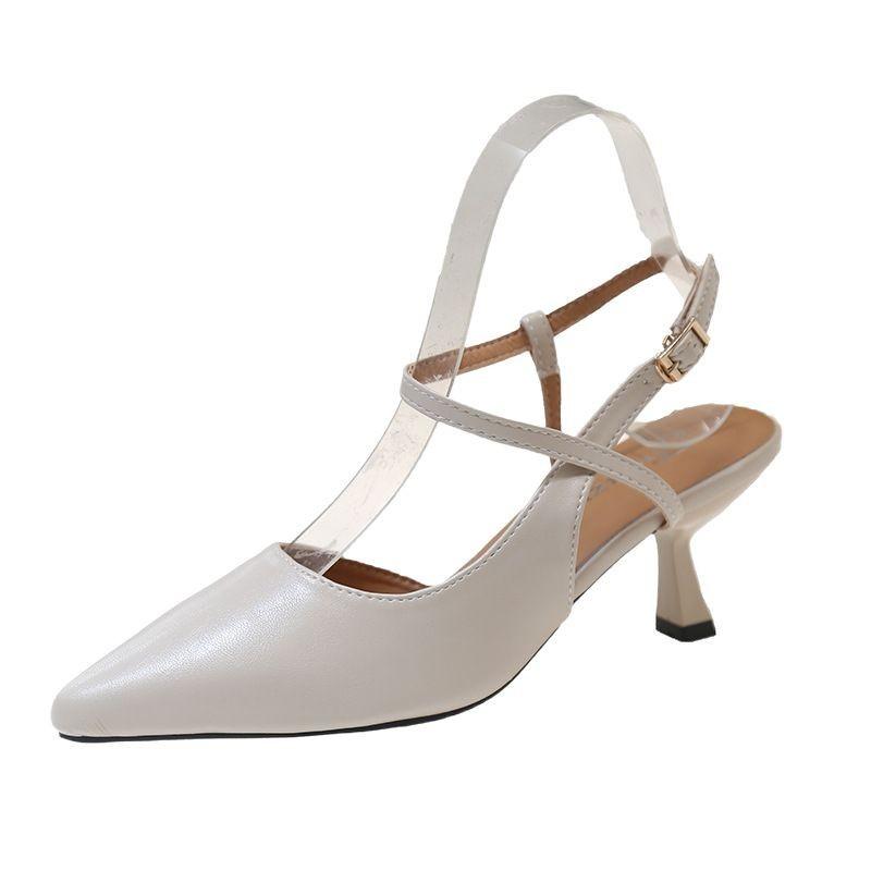 2025 Summer New Bag Head Sandals Women's One-word Versatile Fairy Medium Heel Single Shoes Pointed Stiletto High Heels