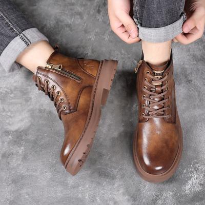 Botas altas de estilo británico, hechas a mano, de suela gruesa, estilo retro, para hombre, de invierno, con plataforma y tacón, botas cálidas de lujo de piel de vaca y tacón grueso.