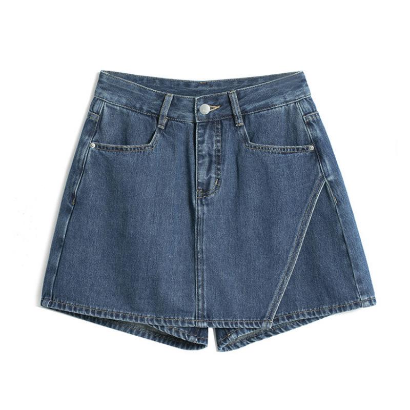 

Women s Plus Size High Waist Blue Denim A-line Skirt Shorts - Trendy Summer Fashion 4XL темно-синього кольору