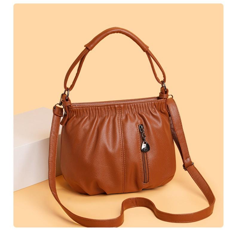 Fashionable Single-shoulder Crossbody Bag for Ladies Versatile Soft Leather Hand-held Bucket Bag for Casual Travel