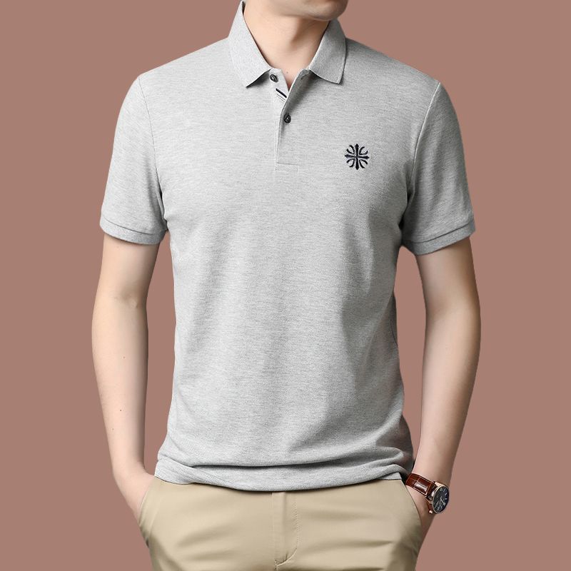 Embroidery Summer Men's Short-sleeved T-shirt Trend Lapel Loose Large Size Shirt Young and Middle-aged Men's Half-sleeved