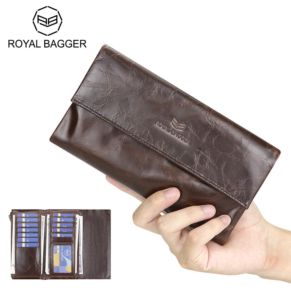 

Мужской кошелек Royal Bagger Vintage Long Wallet, клатч из натуральной кожи, повседневный держатель для карт с несколькими отделениями 1942 г. кофейный