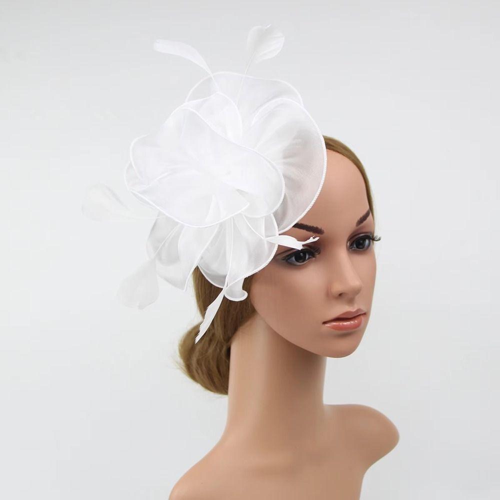 Elegante Organza-Feder-Kopfbedeckung Einfarbige Blume Feder Haarspange Hochzeitsdekoration