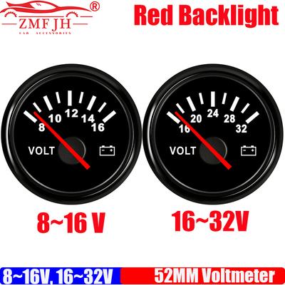 ZMFJH 8-16V,16-32V Voltage Red Backlight Pointer 2"52MM Voltmeter for Universal Car Boat Yacht VOLTS Meter Gauge Indicator