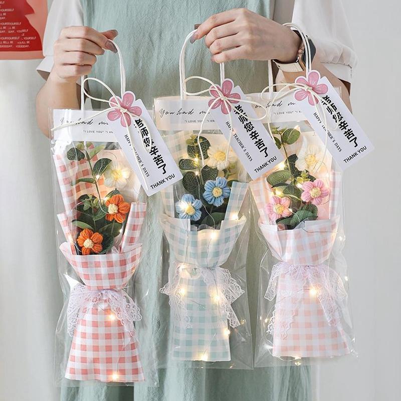 Crochet Flower Lighting Flower Bouquet Handmade Woven Flowers Knitted Graduation Bouquet Wedding Party Bouquet Gift