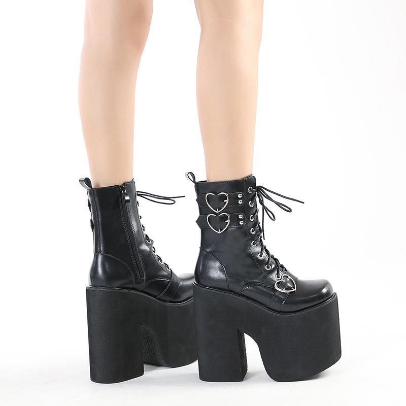 

Wind DJ Stage Hate the Sky High Heart Metal Buckle Martin Boots Side Zipper Front Lace-Up Trend Knight Boots 43 чорний