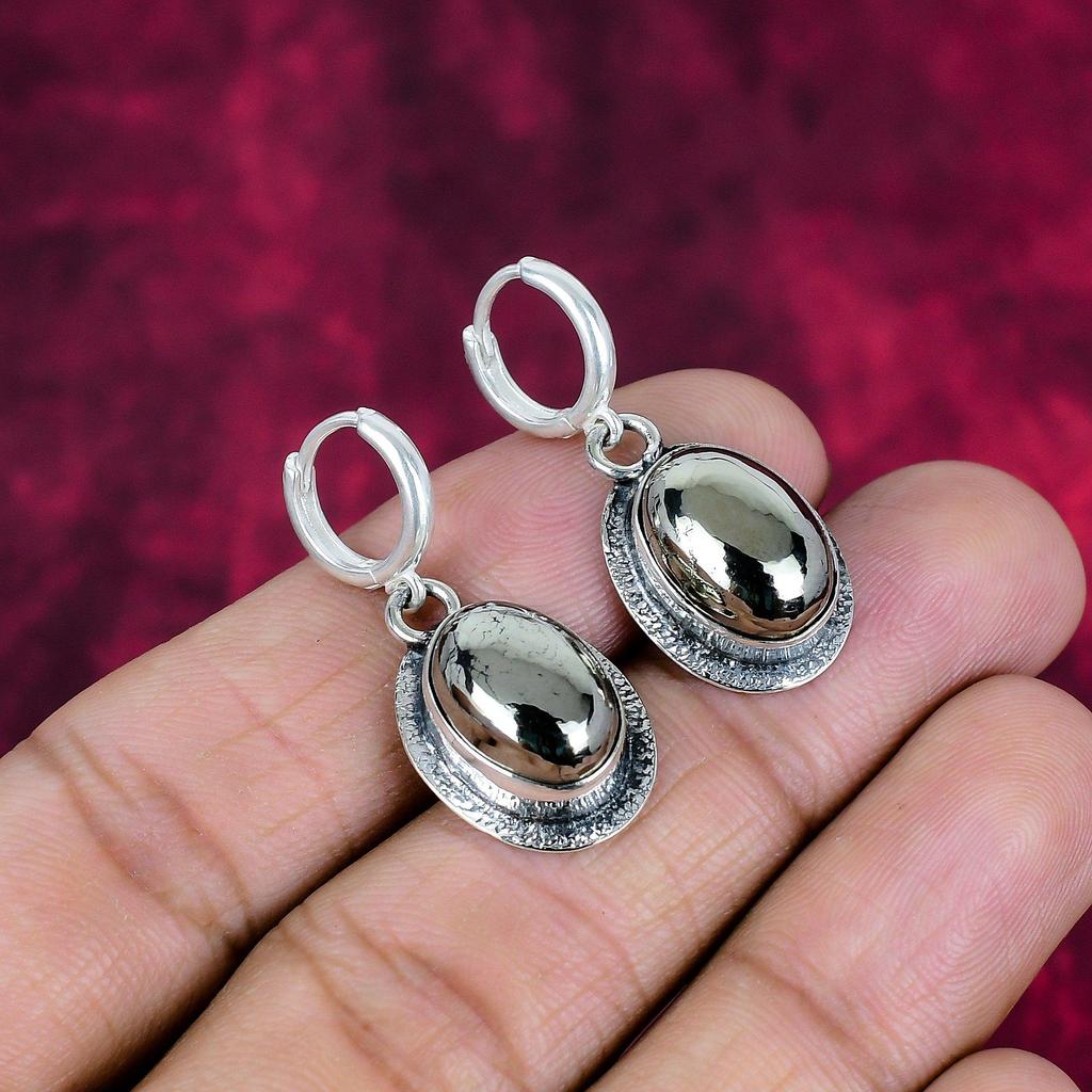 Golden Pyrite Earrings Handmade Gemstone Jewelry, 925 Solid Sterling Silver Earrings Antique Jewelry, For Engagement Gift