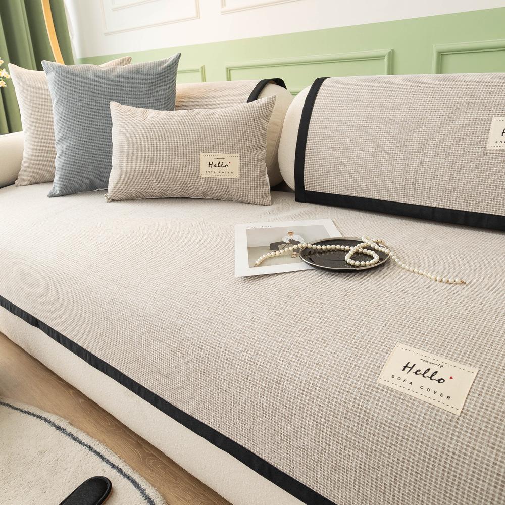 Sofa Cushion Four Seasons Universal Non-Slip Straight Row Three-Seat Cotton Linen Cushion Summer Suit Cover High-Grade