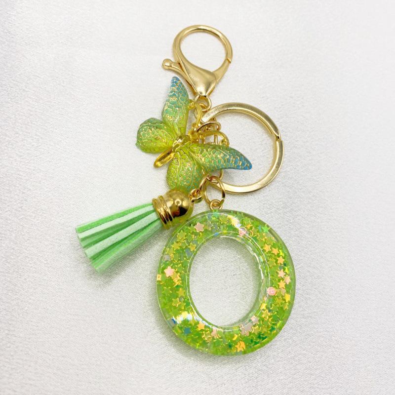 26-Letter Alphabet Resin Keychain with Star Sequins & Tassel Charm