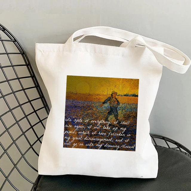 Shopper Van Gogh Bedruckte Kawaii Tasche Harajuku Damen Einkaufstasche Canvas Shopper Tasche Mädchen Handtasche Einkaufstasche Schultertasche Damen