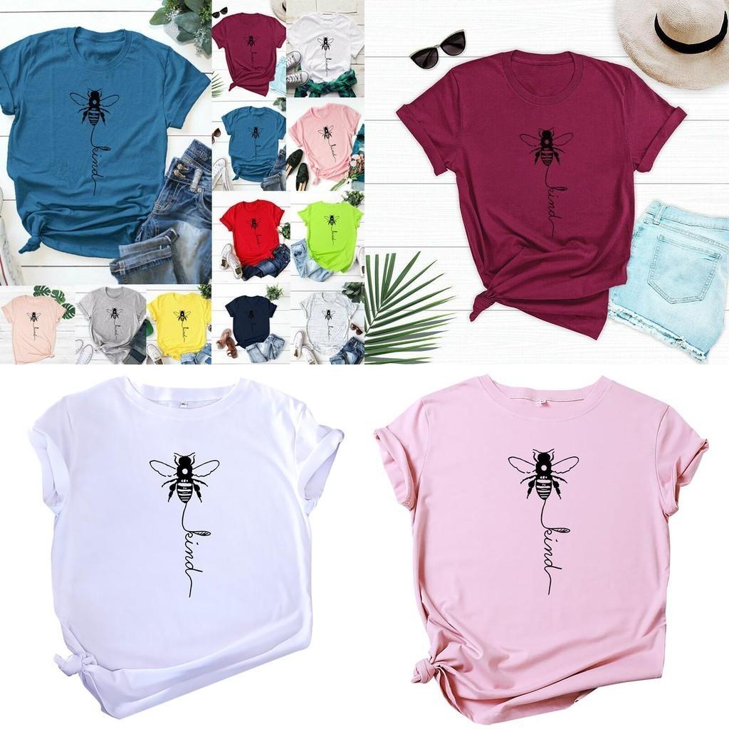 Camisetas de cuello redondo con estampado de abejas para mujer, confeccionadas con suave tejido de algodón para mayor comodidad
