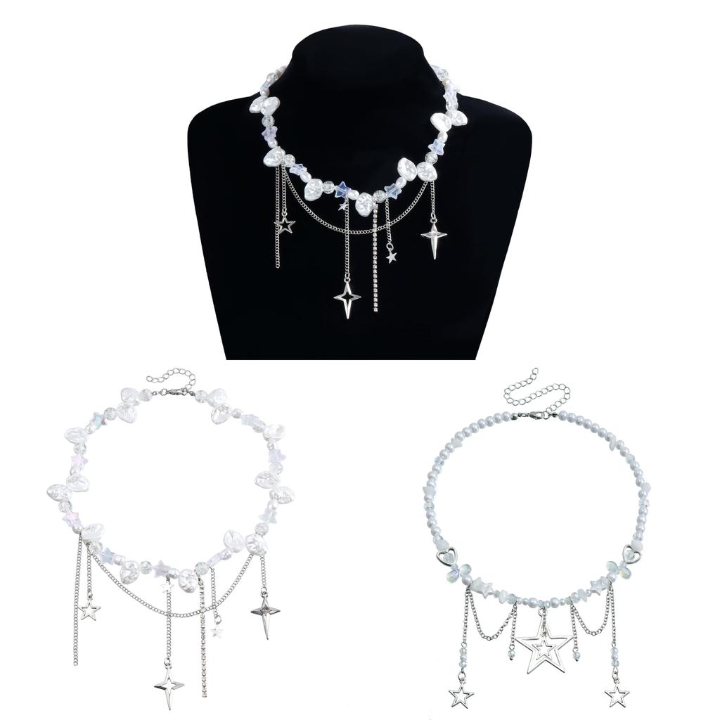 Pearl Necklace Layered Star Drop With Geometric Design For Women