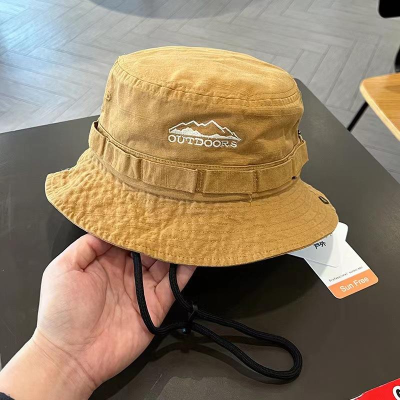 1 Stück Retro-Sonnenhut für Frühling/Sommer, Outdoor-Eimerhut mit Schirm, Unisex, lässige Kappe, Stickerei mit Bergkette, Sonnenschutz, Fischerhut