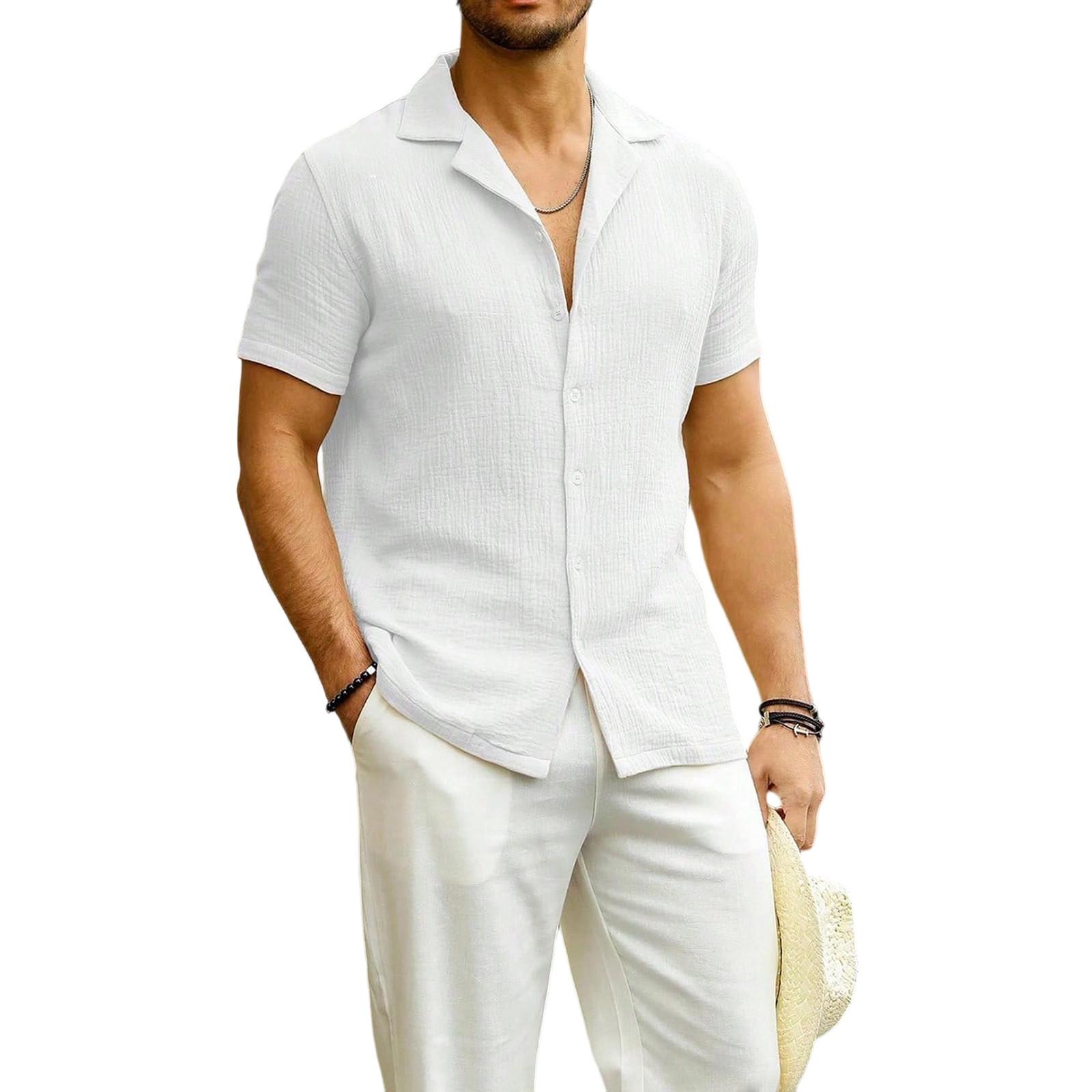 

Мужская модная рубашка с воротником, однотонная, повседневная, с короткими рукавами XL белый