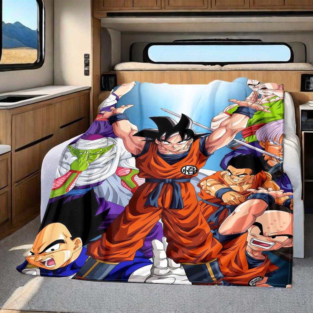 1pz Coperta in Flanella con Stampa Son Goku, Alta Qualità per Tutte le Stagioni, Decorazione per la Casa, Calore e Comfort, Perfetta per Regali di Natale