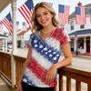 Women V Neck Short Sleeve Pullover T Shirt with Printed Star Pattern Casual Loose Fit Top for Everyday Wear