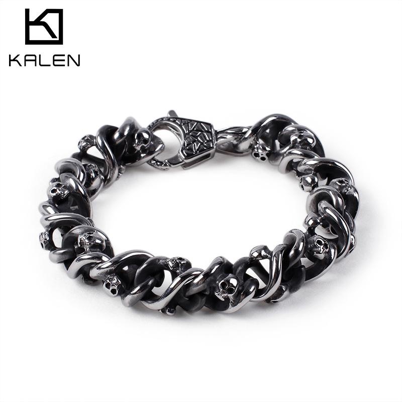 Kalen Retro Stainless Steel Twisted Chain Bracelet for Men s Skull Punk Style Unique Bracelet Trendy Jewelry Chunky Accessories 22cm