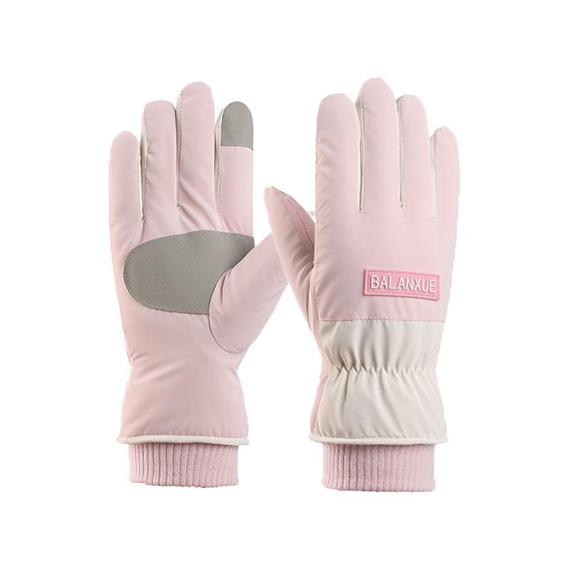 Zimowe aksamitne pogrubione rękawice narciarskie z ekranem dotykowym wiatroszczelne i zimoodporne rękawice do sportów na świeżym powietrzu antypoślizgowe ciepłe rękawice damskie