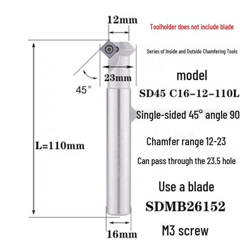 45° CNC Insertable Inner/Outer Chamfer Tool with Up/Down Back-Reaming Holder