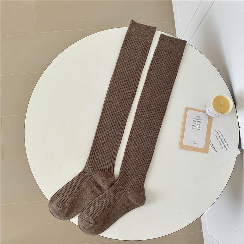 

Double Needle Solid Color Cashmere Vintage Long Versatile Over The Knee Cashmere Socks Vertical Striped Socks Stacked Socks One size темно-коричневого кольору