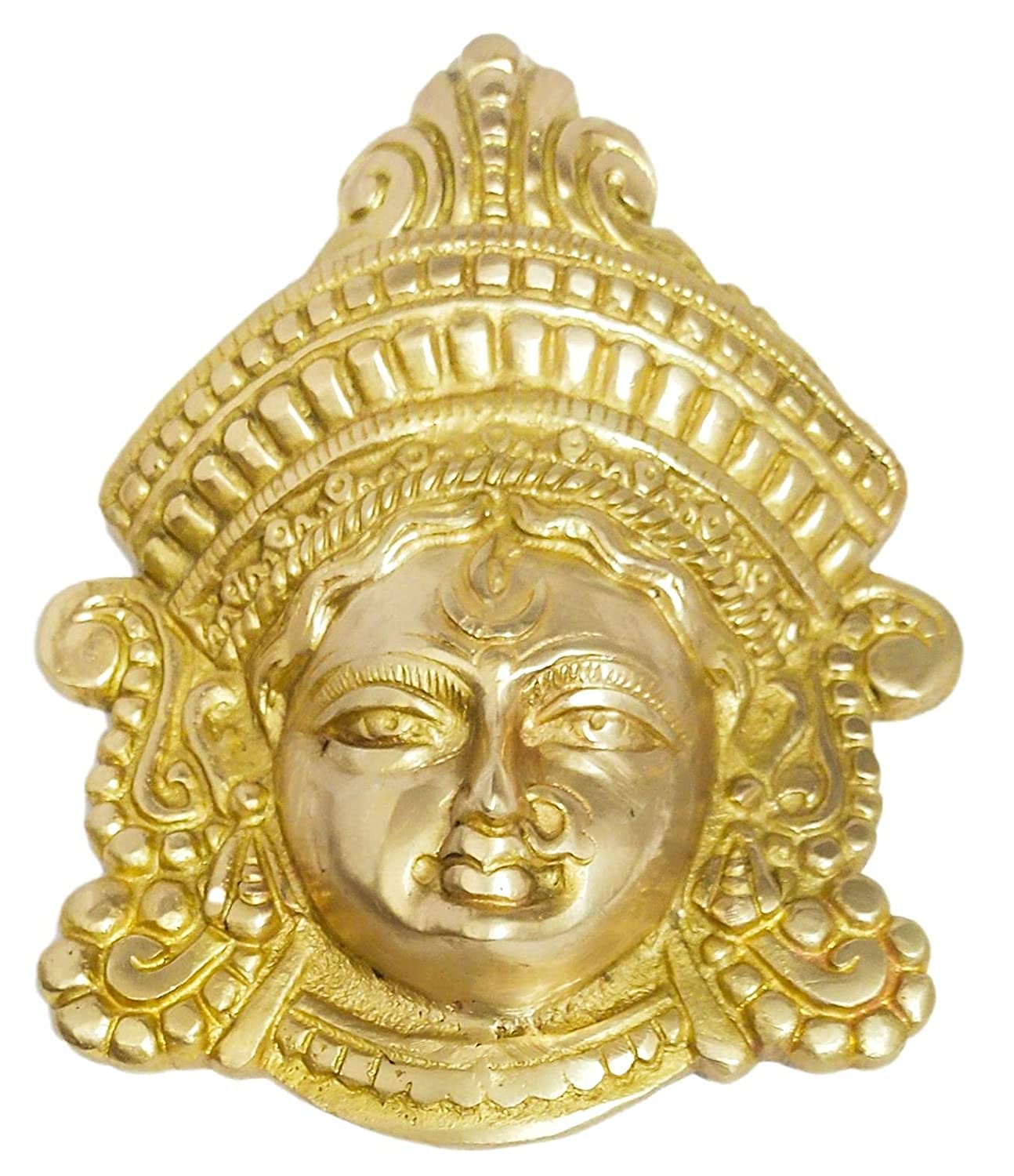 

Durga Face Brass Statue, Gold Finish Wall, Door Decorative Items, Gold - 13 Cm