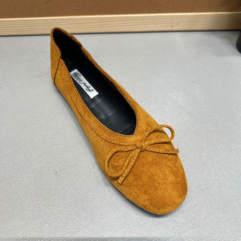 

Модная женская обувь с мелким вырезом, женские балетки с бантом-бабочкой, слипоны, мягкие модные флоковые женские балетки, обувь для танцев 35 жёлтый