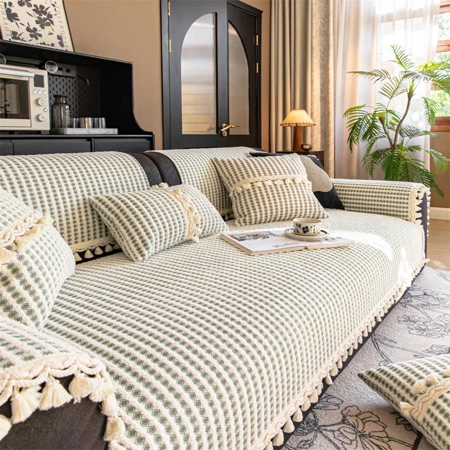 Cream Wind Sofa Cushion Wash Cotton Four Seasons Universal New  Sofa Backrest Cover Towel Non-slip Dustproof Sofa Cover