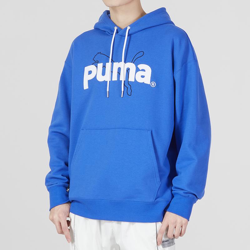 Puma Buchstaben-Logo-Print Lockerer Hoodie Herren Oberteile Blau 620631-92