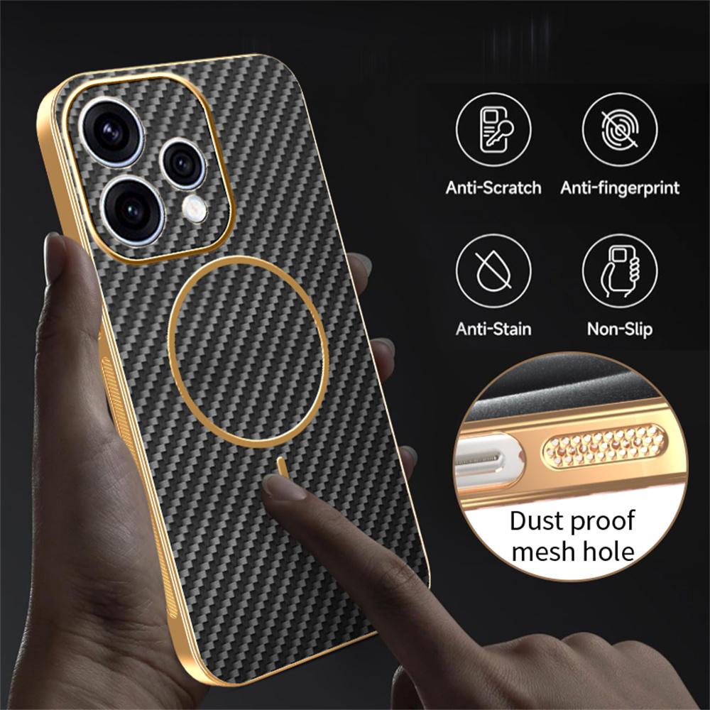 Coque de téléphone pour Oppo Reno15 5G (Global) / 15c 5G (Chine) Coque arrière de téléphone en TPU plaqué électrolytiquement à texture fibre de carbone