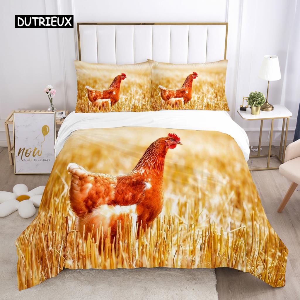 Chicken Duvet Cover Set Cool Animal Pattern Comforter Cover Funny Chicken Pattern Bedding Set Microfiber Wildlife Quilt Cover