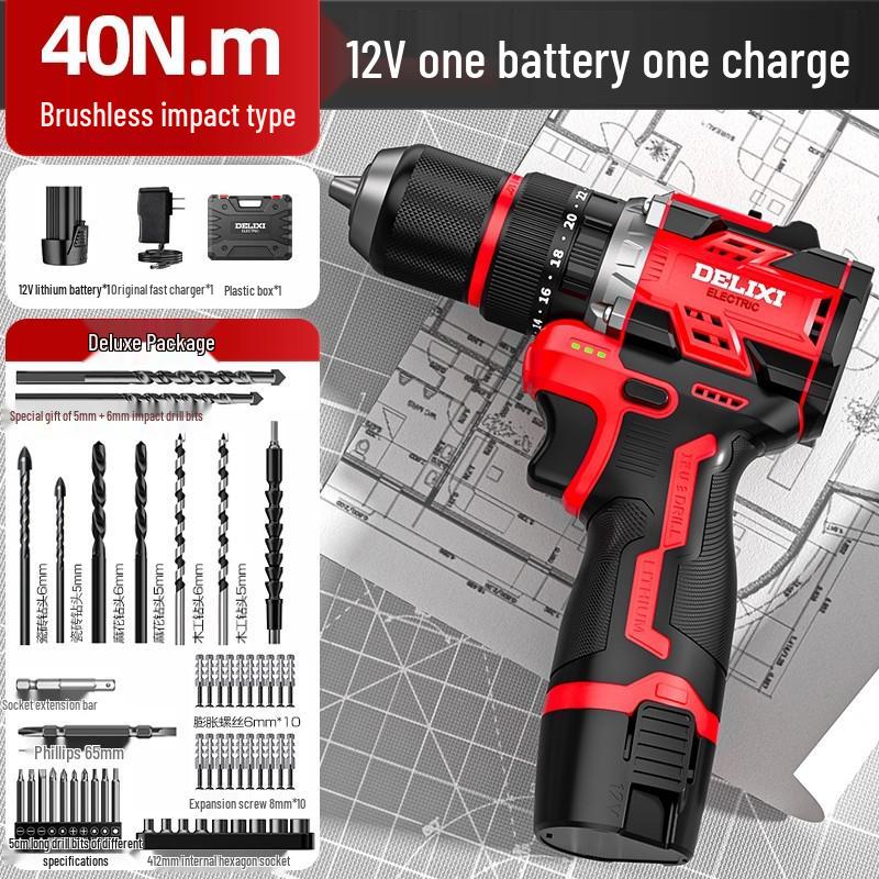 Delixi Brushless Rechargeable Lithium Impact Drill & Screwdriver: Multifunctional Handheld Electric Pistol Drill for Household Use