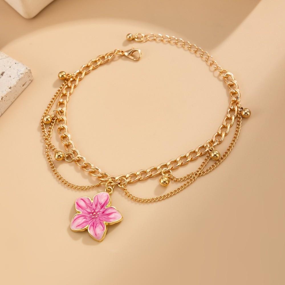 Gold Flower Pendant Anklet Adjustable Beach Jewelry Simple Oil-Dripped Foot Chain  Women