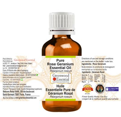 Greenwood Essential Rose Geranium Essential Oil (Pelargonium Roseum) Pure | Non-Sticky | Non-greasy | Lightweight | Men & Women | All Skin Types
