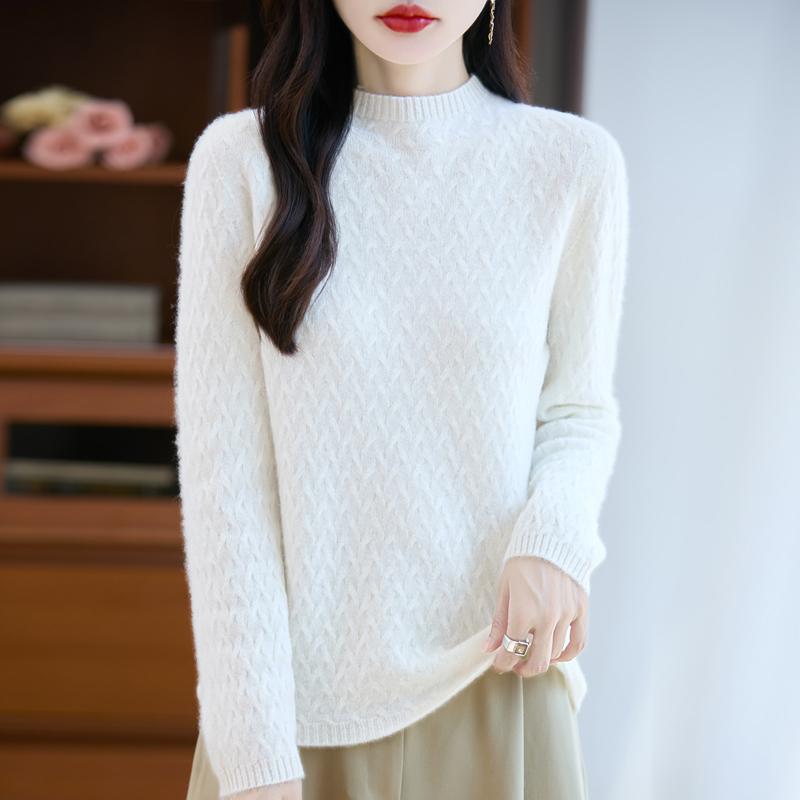 Women's Cashmere Sweater Qinghe Cashmere 30% Cashmere 70% Wool Autumn and Winter Pullover Warm and Fashionable