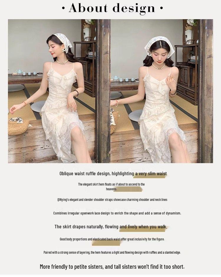Elegantes Sommerkleid mit Spitzen-Trägern für zierliche Frauen