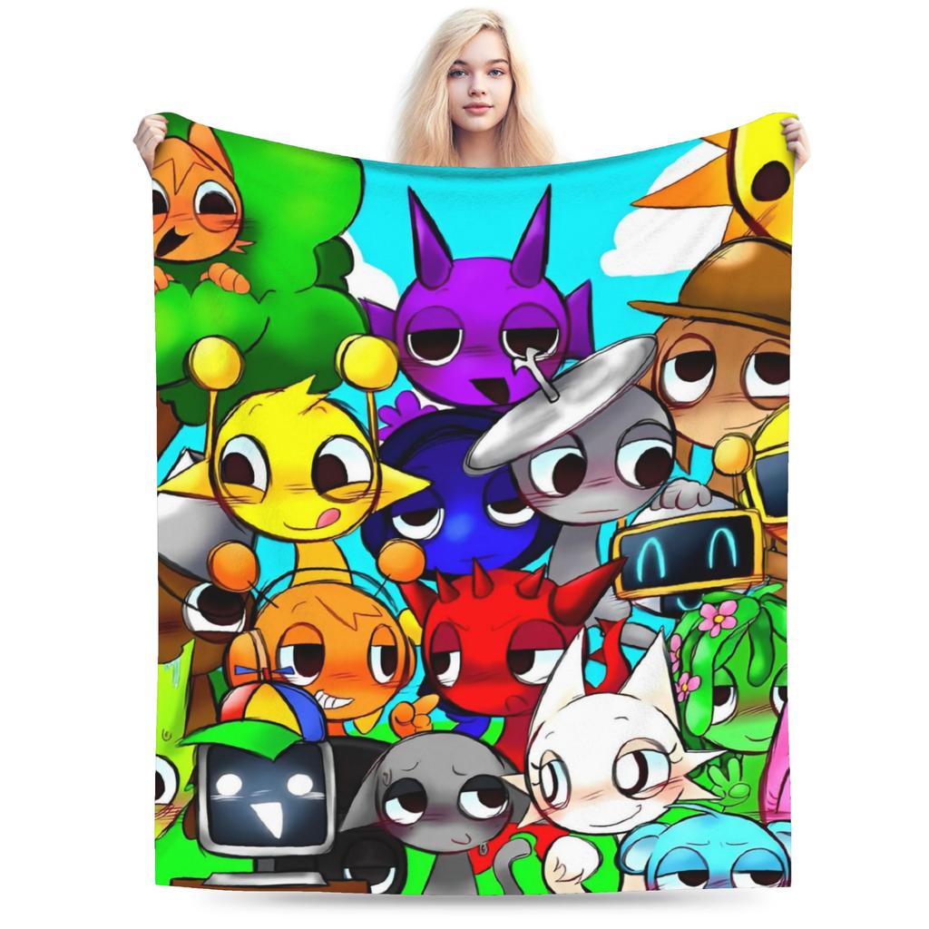 Sprunki Characters Game Velvet Throw Blanket  Blankets for Bed Outdoor Warm Quilt