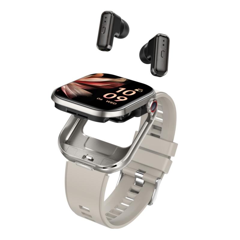 Rainbuvvy T99 TWS Smartwatch Wireless Earbuds 2.02inches IPS 320x385 BT5.0 Bluetooth Call IP67 Waterproof Smart Bracelet 300mAh Support Multi-language