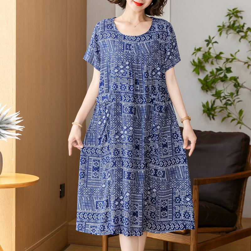 

Элегантное платье больших размеров для женщин, длинные платья с короткими рукавами, летняя женская одежда среднего возраста 6XL