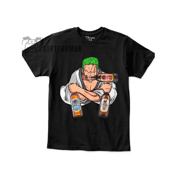 Unisex T-shirt Zoro Roronoa Three-Beer Style Three Black Grouse., Everyday Tshirt, Unisex Clothing, Classic Fit, Round Neck Tee, Machine Washable, S чёрный