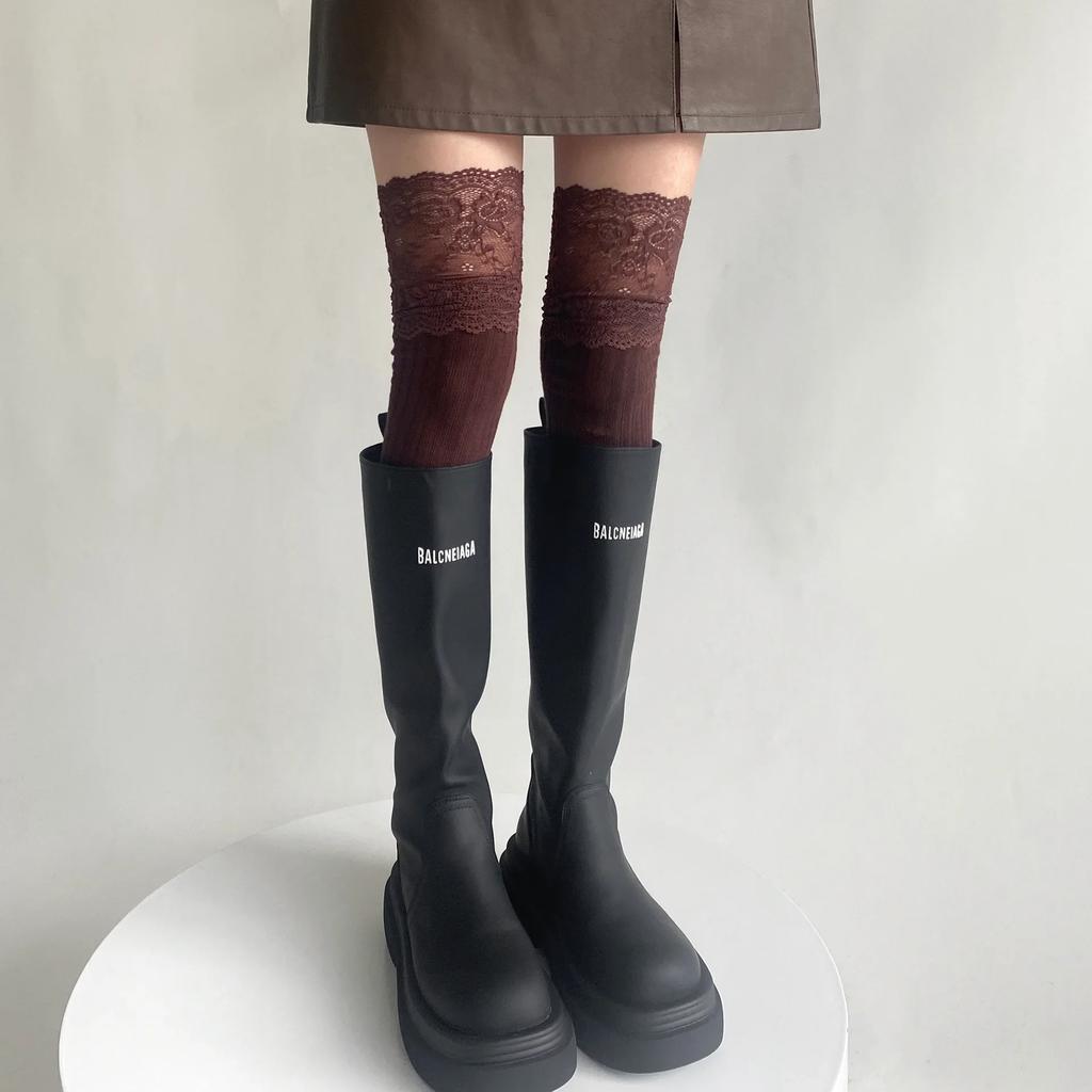 Japanese Fashion Autumn Winter Women Stockings Solid Color Thigh High Socks Lolita Lacework Knee High Socks Thigh High Stockings